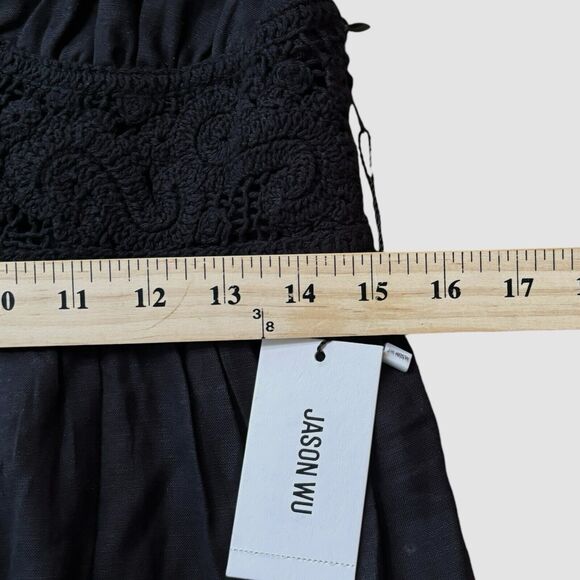 Jason Wu Linen Blend Crochet Knit Detail Maxi Dress Black Womens Medium $425 NEW - Picture 8 of 11